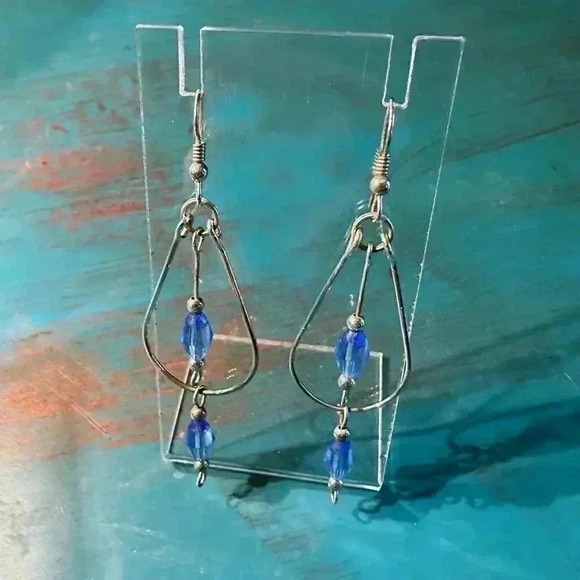 Handmade Sterling Silver with Blue Crystals Dangle Earrings NWOT - Picture 1 of 2